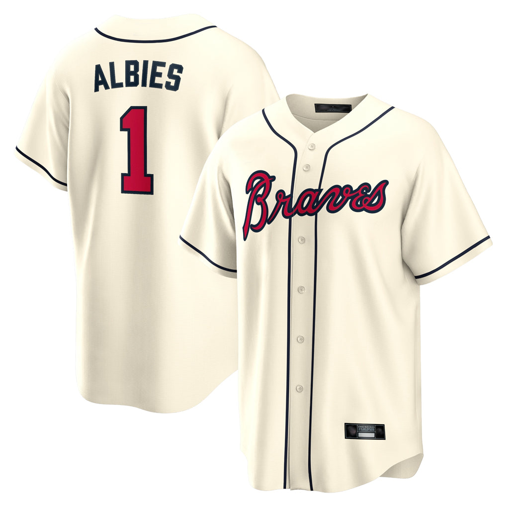 A.Braves #1 Ozzie Albies Player Cream Home Game Edoa Stitched Jerseys