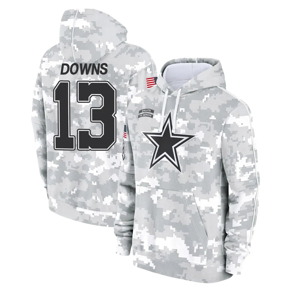 D.Cowboys #13 Caleb Downs Player Arctic Camo Salute to Service Hoodies Limited Game Edoa Stitched Jerseys