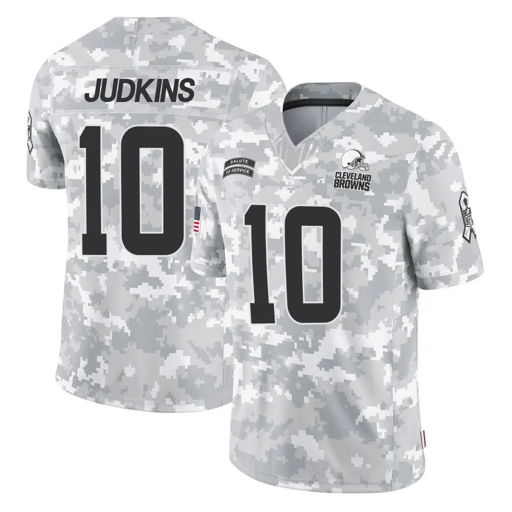 C.Browns #10 Quinshon Judkins Player Arctic Camo Salute to Service Limited Home Game Edoa Stitched Jerseys