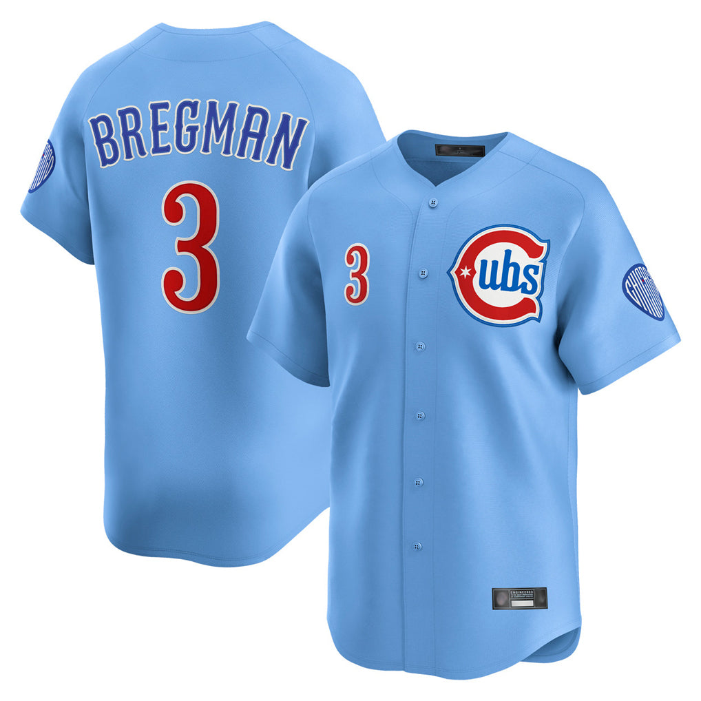 C.Cubs #3 Alex Bregman Player Light Blue Limited Home Edoa Stitched Jerseys