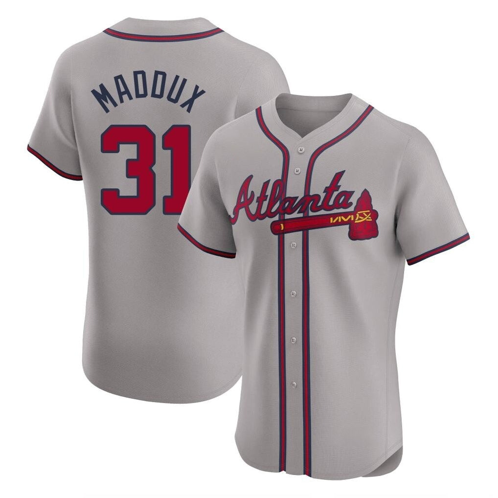 A.Braves #31 Greg Maddux Player Gray Limited Elite Home Game Edoa Stitched Jerseys