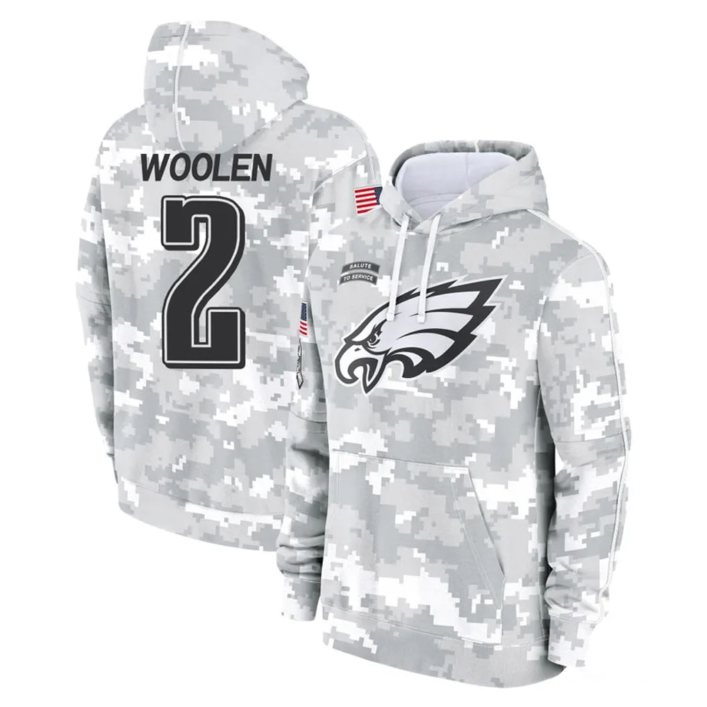 P.Eagles #2 Riq Woolen Player Arctic Camo Salute to Service Pullover Hoodies Limited Game Edoa Stitched Jerseys