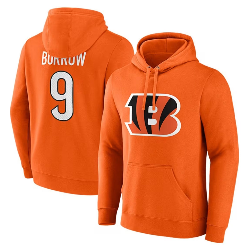 C.Bengals #9 Joe Burrow Player Orange Salute to Service Pullover Hoodie Limited Edoa Stitched Jerseys