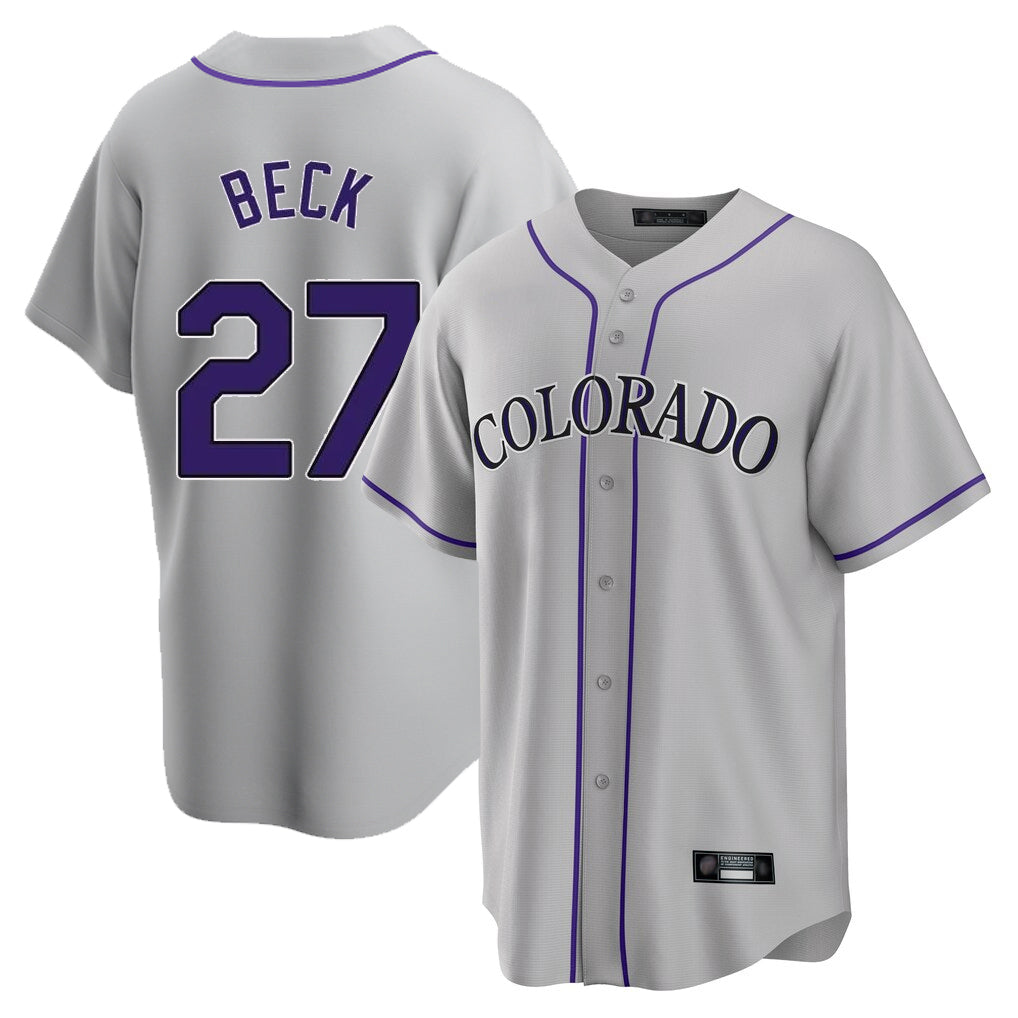 C.Rockies #27 Jordan Beck Player Gray Game Home Edoa Stitched Jerseys