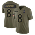 B.Ravens #8 Lamar Jackson Player Olive Salute To Service Limited Home Game Edoa Stitched Jerseys