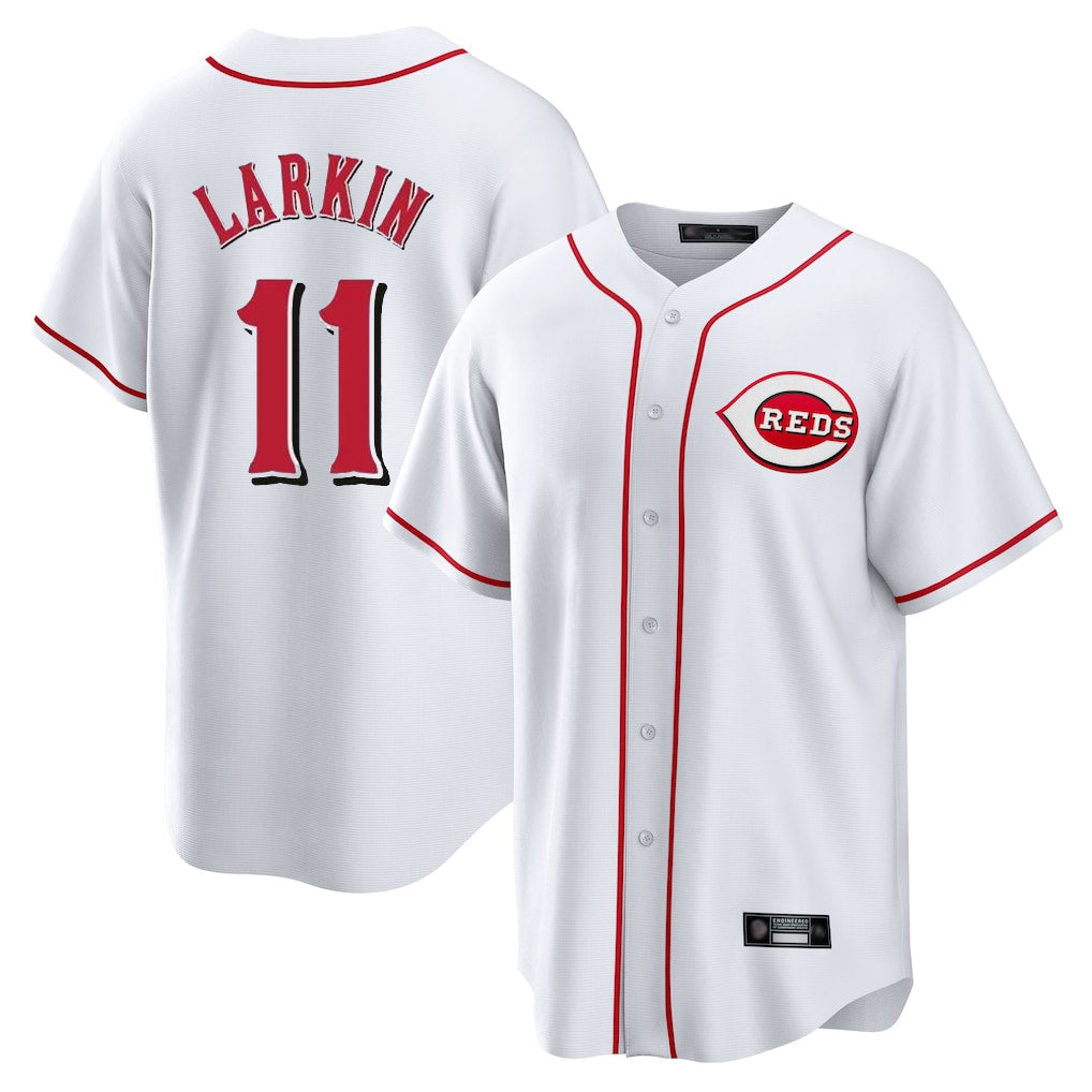 C.Reds #11 Barry Larkin Player White Game Home Edoa Stitched Jerseys