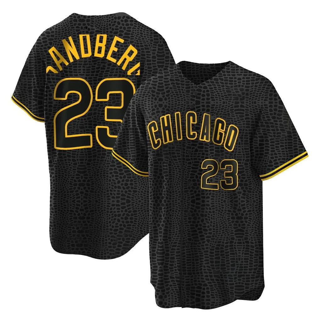 C.Cubs #23 Ryne Sandberg Player Black Snake Skin City Game Edoa Stitched Jerseys