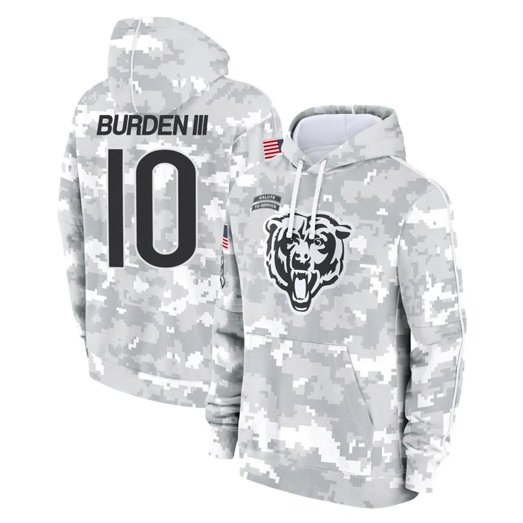 C.Bears #10 Luther Burden III Player Arctic Camo Salute to Service Pullover Hoodies Limited Edoa Stitched Jerseys