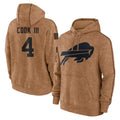 B.Bills #4 James Cook III Player Brown Salute to Service Hoodies Edoa Stitched Jerseys