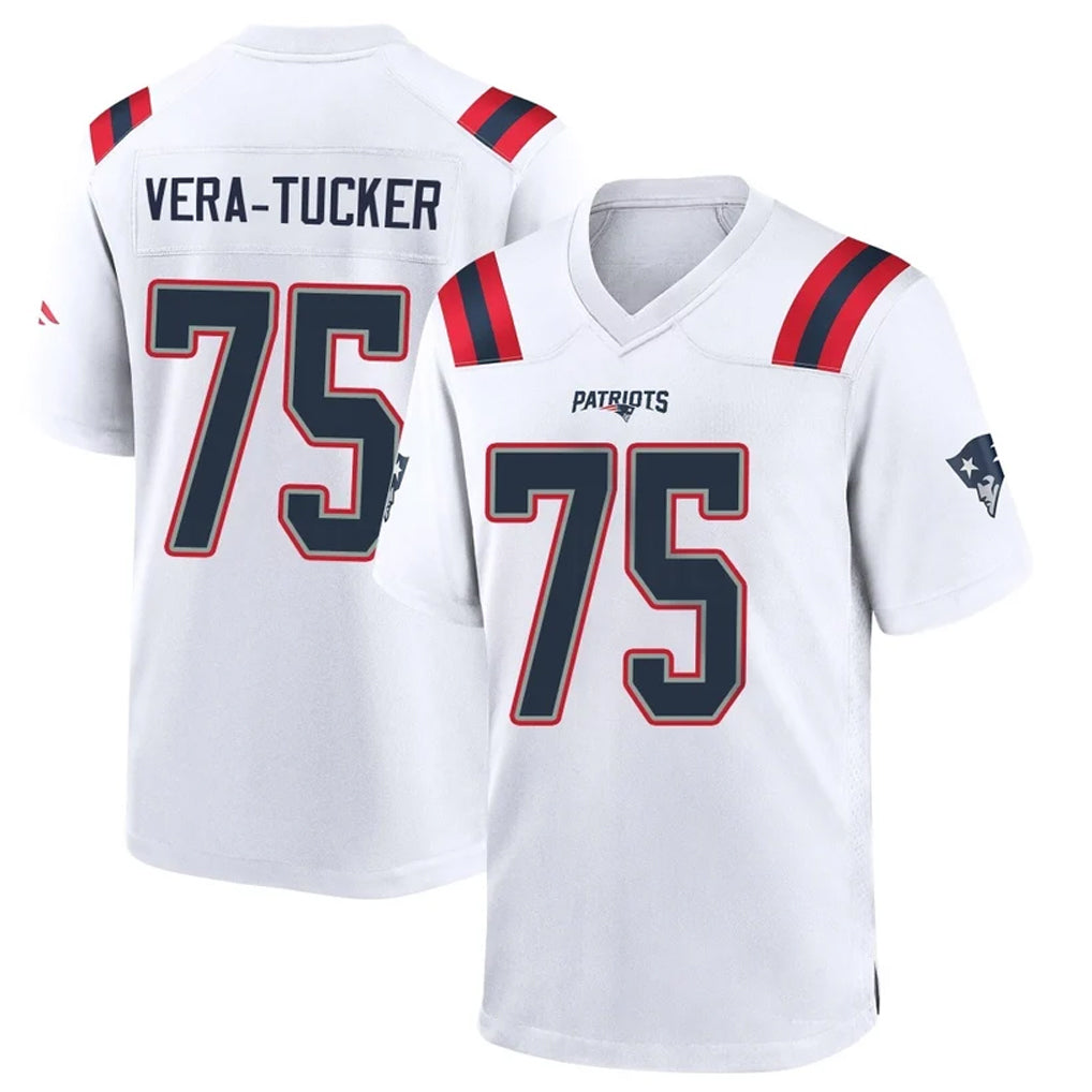 NE.Patriots #75 Alijah Vera-Tucker Player White Home Game Edoa Stitched Jerseys