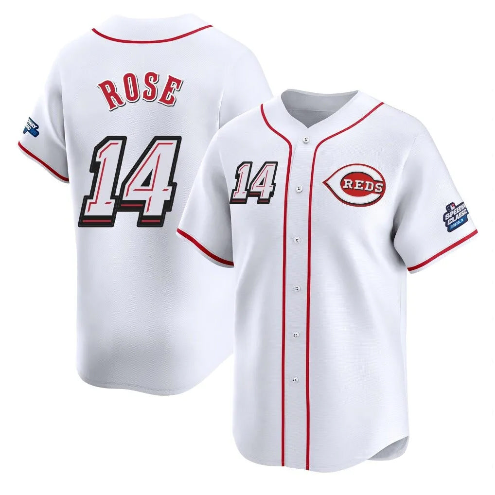 C.Reds #14 Pete Rose Player White Speedway Classic Home Limited Edoa Stitched Jerseys