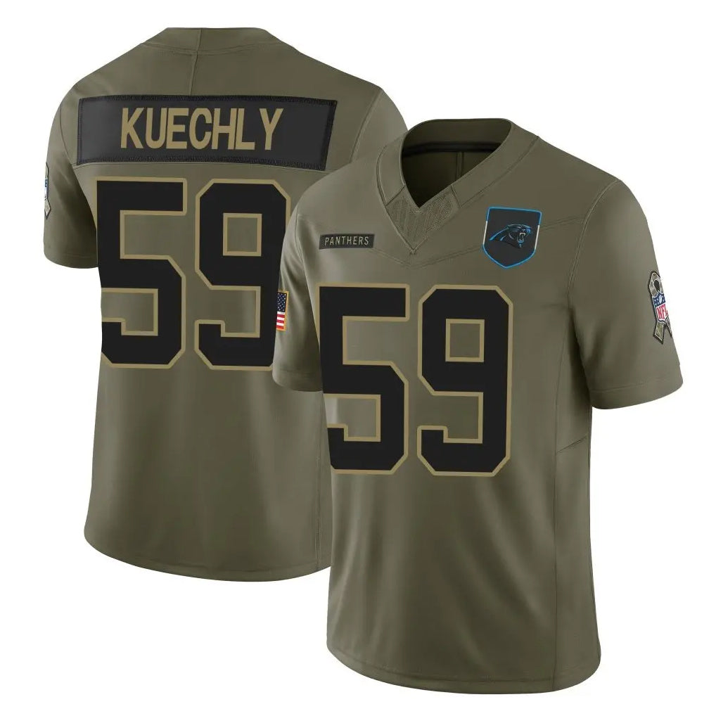 C.Panthers #59 Luke Kuechly Player Olive Salute to Service Limited Home Game Edoa Stitched Jerseys