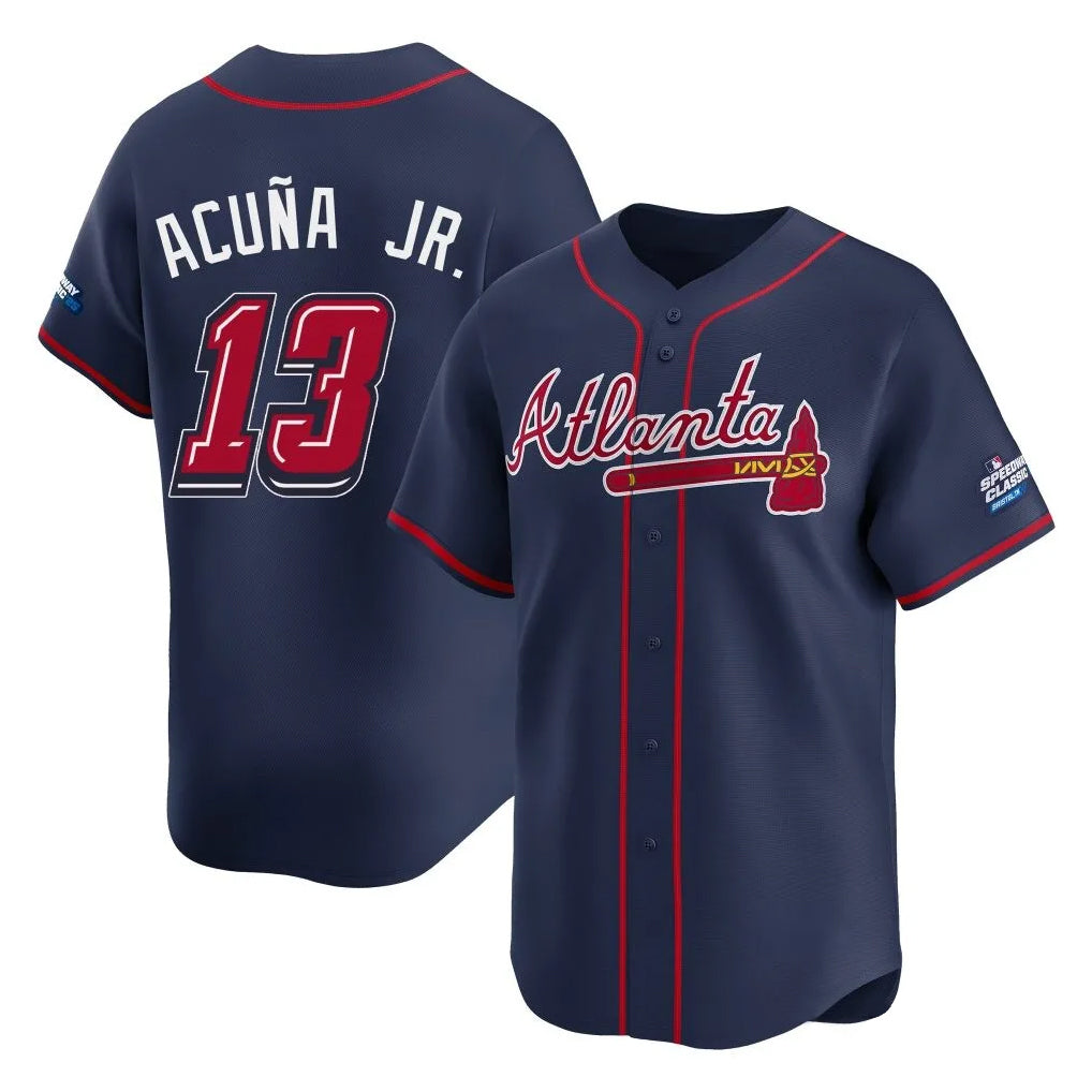 A.Braves #13 Ronald Acuna Jr Player Navy 2025 Speedway Classic Home Game Edoa Stitched Jerseys