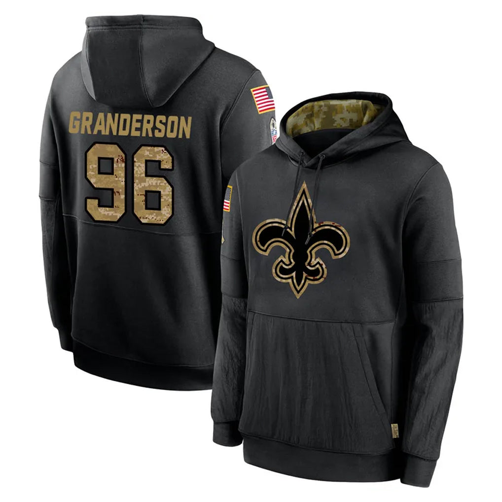 NO.Saints #96 Carl Granderson Player Black Salute to Service Hoodies Limited Game Edoa Stitched Jerseys