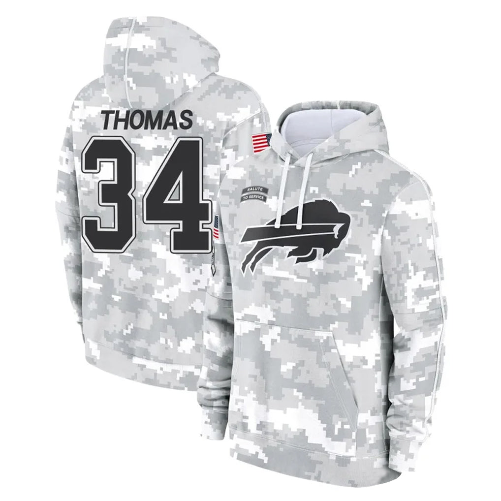 B.Bills #34 Thurman Thomas Player Arctic Camo Salute to Service Hoodies Limited Edoa Stitched Jerseys