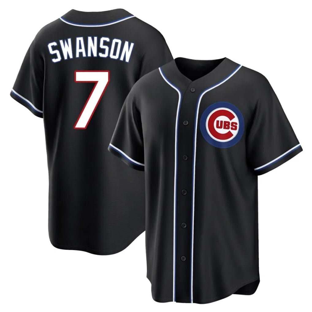 C.Cubs #7 Dansby Swanson Player Black Fashion Out Game Edoa Stitched Jerseys