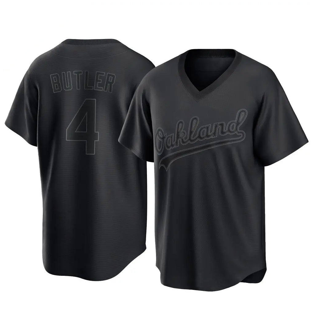 Athletics #4 Lawrence Butler Player Black Pitch Fashion T-shirt Home Game Edoa Stitched Jerseys