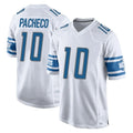 D.Lions #10 Isiah Pacheco Player White Home Game Edoa Stitched Jerseys