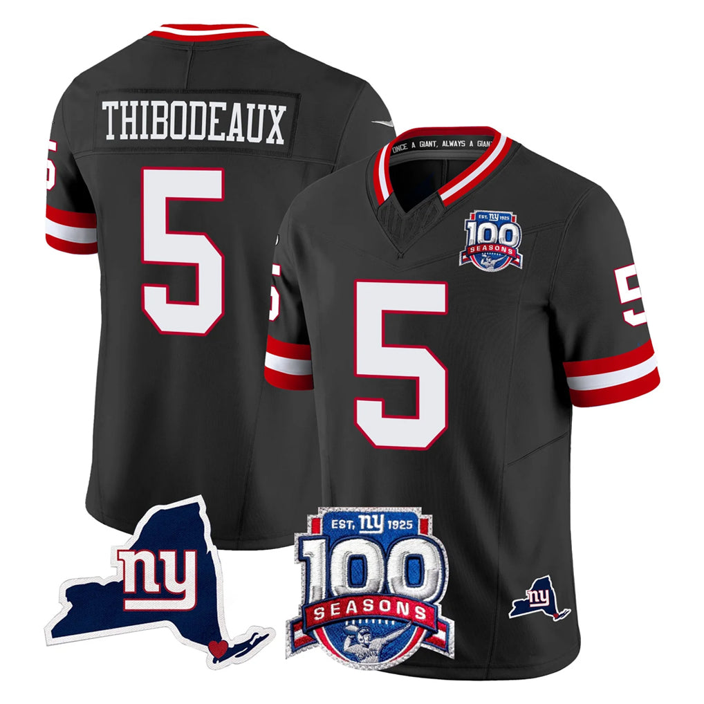 NY.Giants #5 Kayvon Thibodeaux Player Black 100th Season & State Patch Vapor Limited Home Game Edoa Stitched Jerseys
