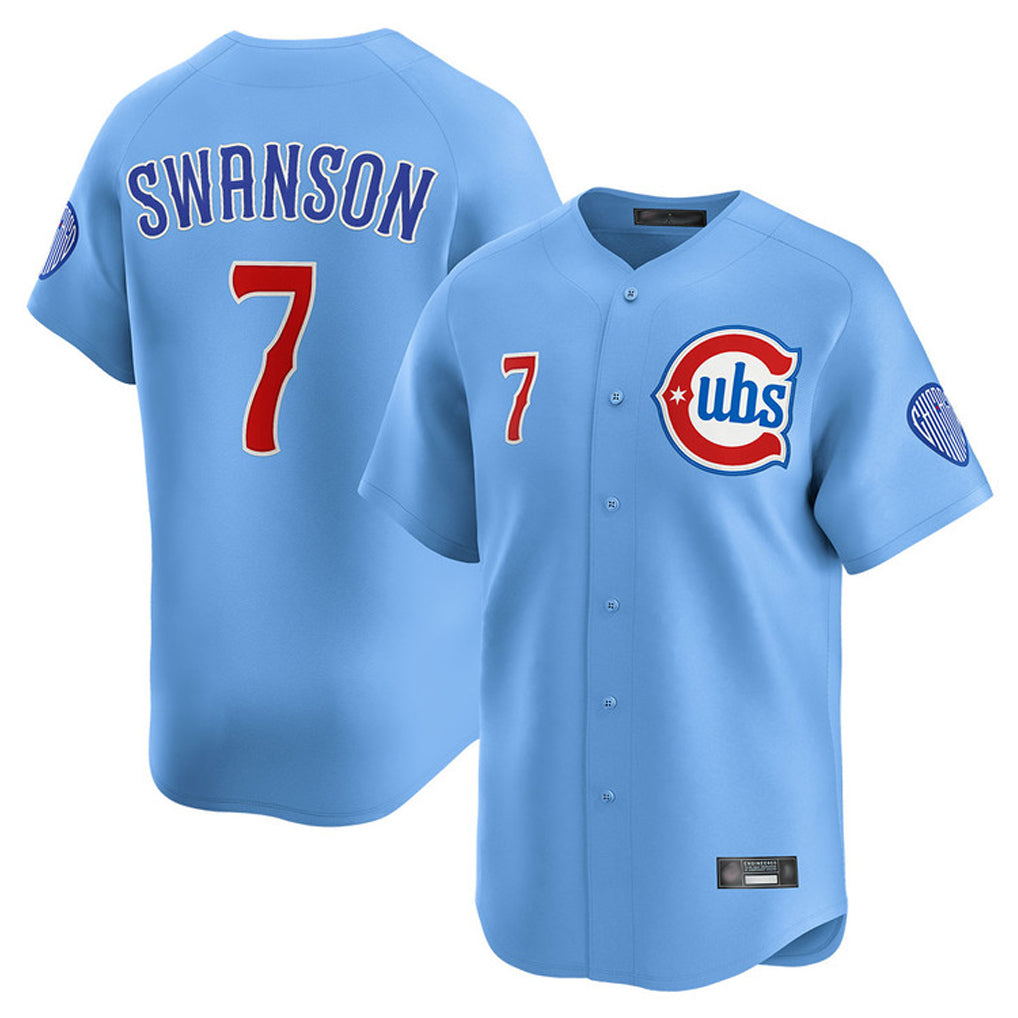 C.Cubs #7 Dansby Swanson Player Light Blue Limited Home Edoa Stitched Jerseys