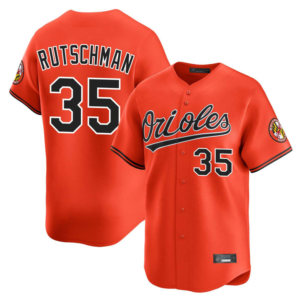 B.Orioles #35 Adley Rutschman Player Orange Limited Home Game Edoa Stitched Jerseys