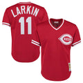 C.Reds #11 Barry Larkin Player Red Mitchell & Ness Throwback Cooperstown Mesh T-shirt Game Edoa Stitched Jerseys