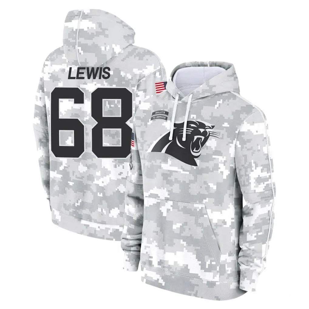 C.Panthers #68 Damien Lewis Player Arctic Camo Salute to Service Pullover Hoodies Limited Game Edoa Stitched Jerseys
