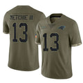 C.Panthers #13 John Metchie III Player Olive Salute to Service Game Edoa Stitched Jerseys