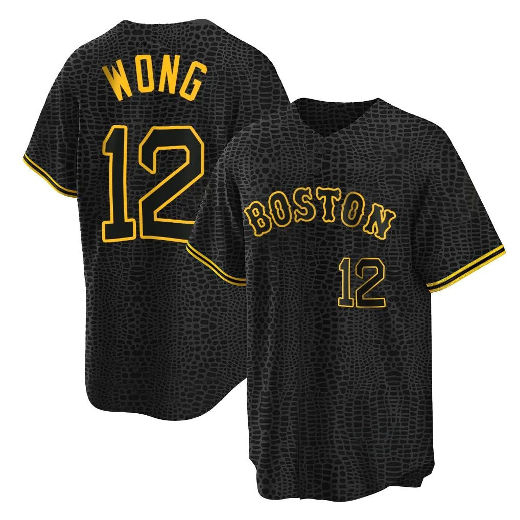 B.Red Sox #12 Connor Wong Player Black Snake Skin City Home Game Edoa Stitched Jerseys