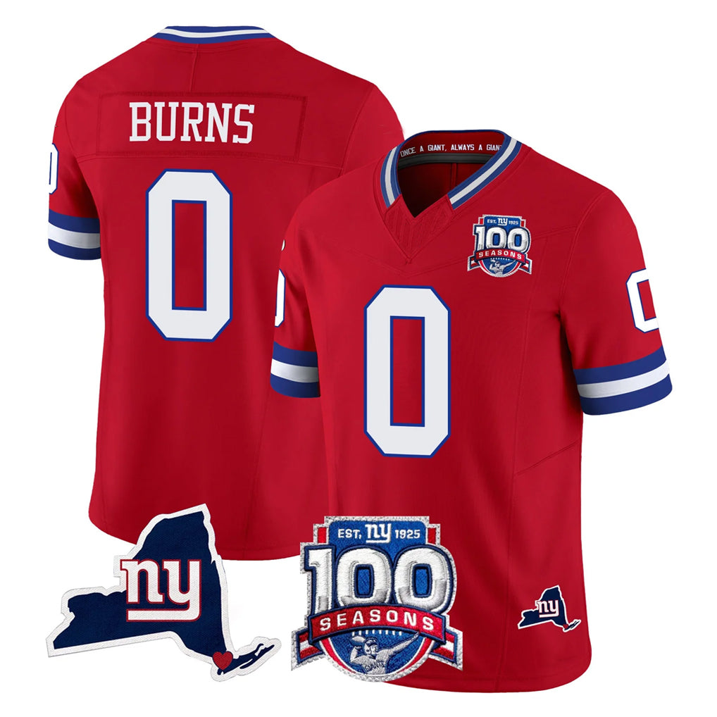 NY.Giants #0 Brian Burns Player Red 100th Season & State Patch Vapor Limited Home Game Edoa Stitched Jerseys