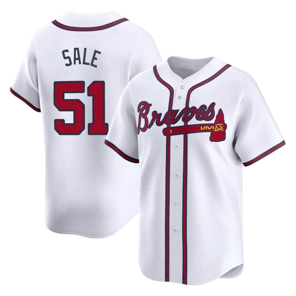 A.Braves #51 Chris Sale Player White Limited Home Game Edoa Stitched Jerseys