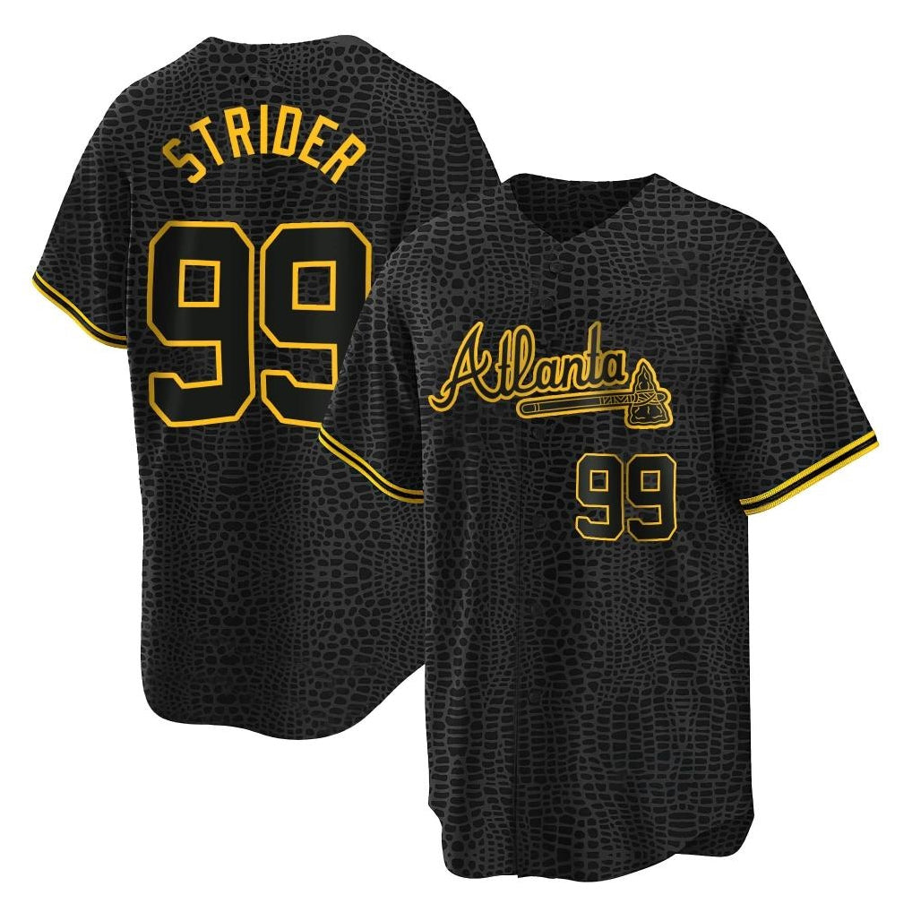 A.Braves #99 Spencer Strider Player Black Snake Skin City Home Game Edoa Stitched Jerseys