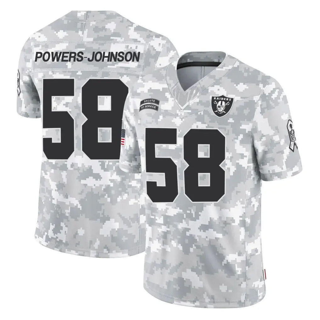 LV.Raiders #58 Jackson Powers-Johnson Player Arctic Camo Salute To Service Limited Game Edoa Stitched Jerseys