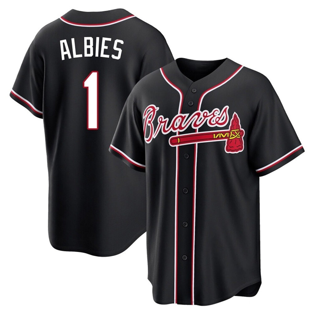 A.Braves #1 Ozzie Albies Player Black Fashion Out Game Edoa Stitched Jerseys