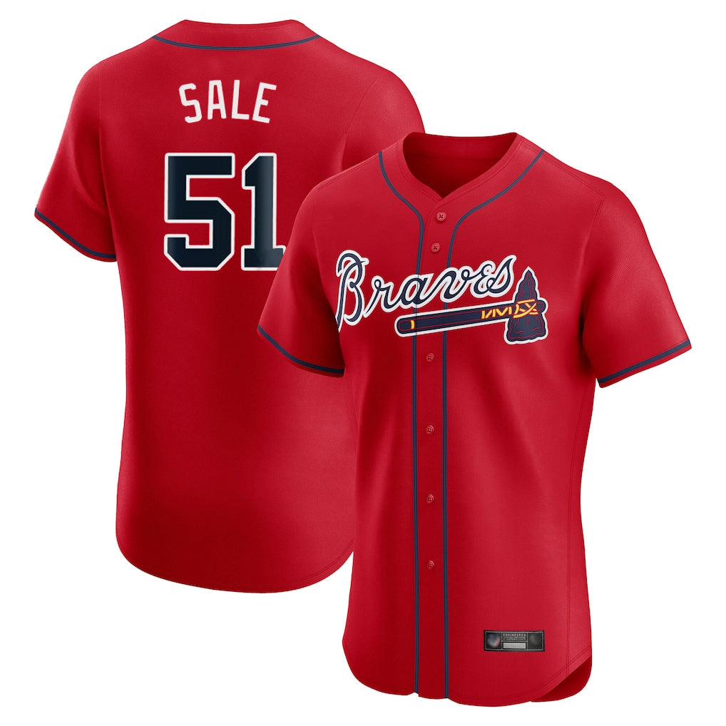 A.Braves #51 Chris Sale Player Red Limited Elite Home Game Edoa Stitched Jerseys