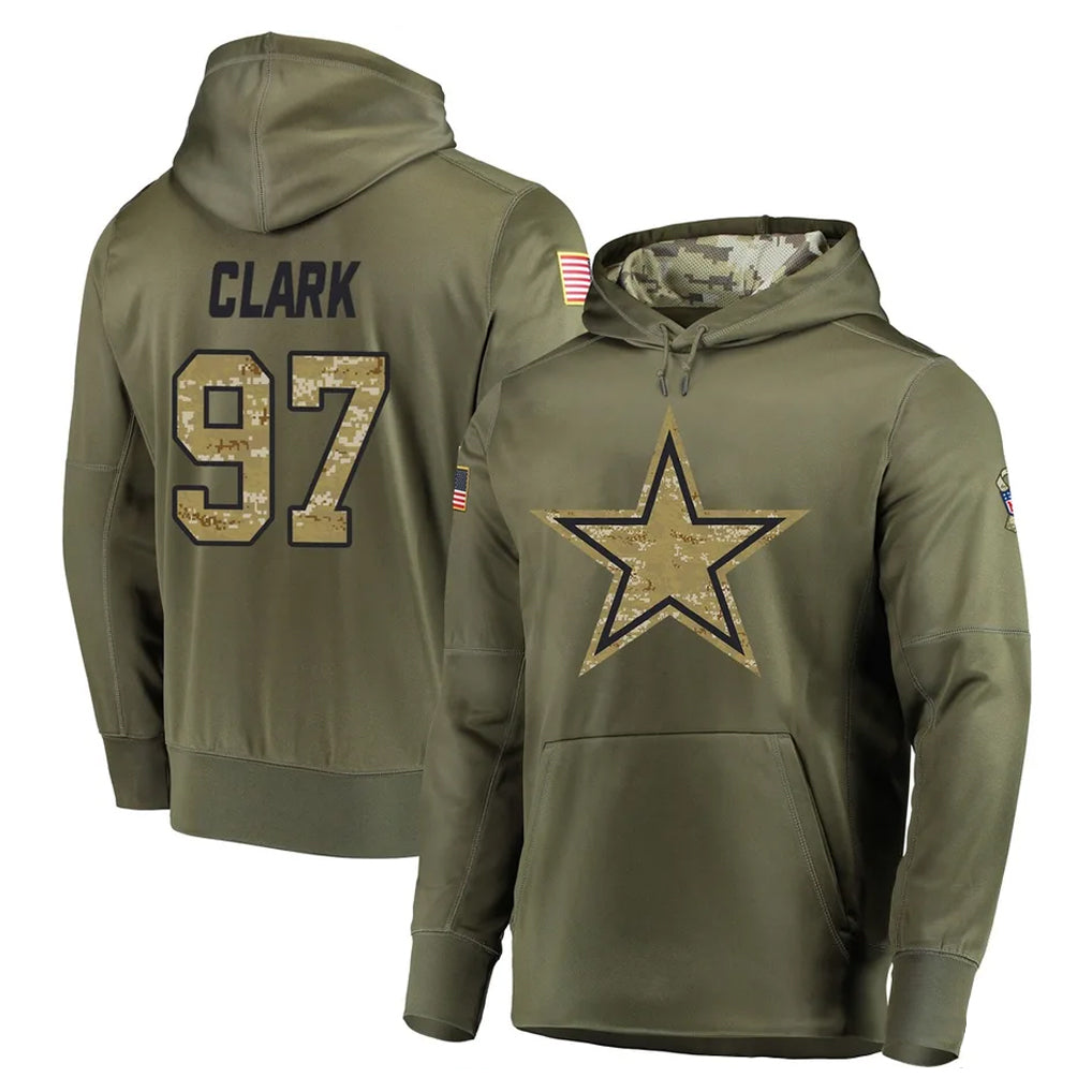 D.Cowboys #97 Kenny Clark Player Olive Salute to Service Pullover Hoodies Home Game Edoa Stitched Jerseys