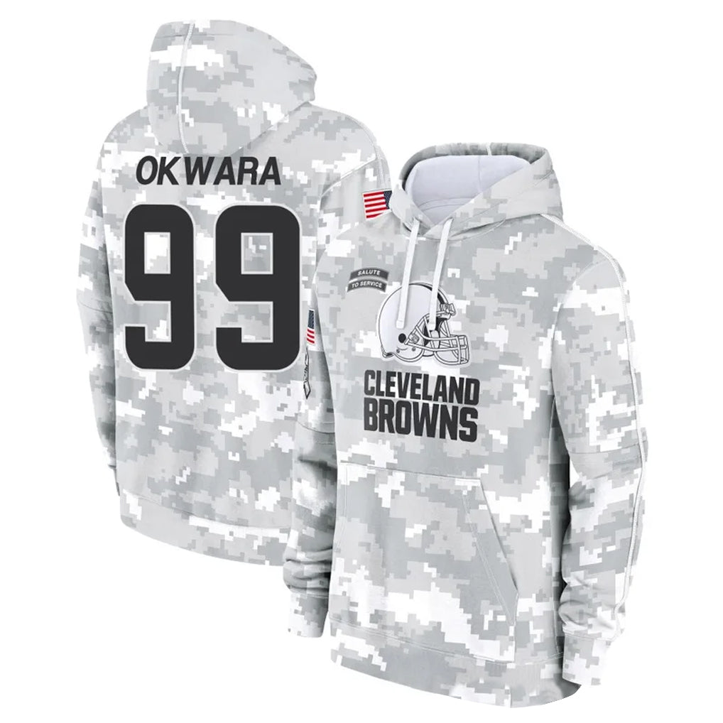 C.Browns #99 Julian Okwara Player Arctic Camo Salute to Service Hoodies Limited Game Edoa Stitched Jerseys