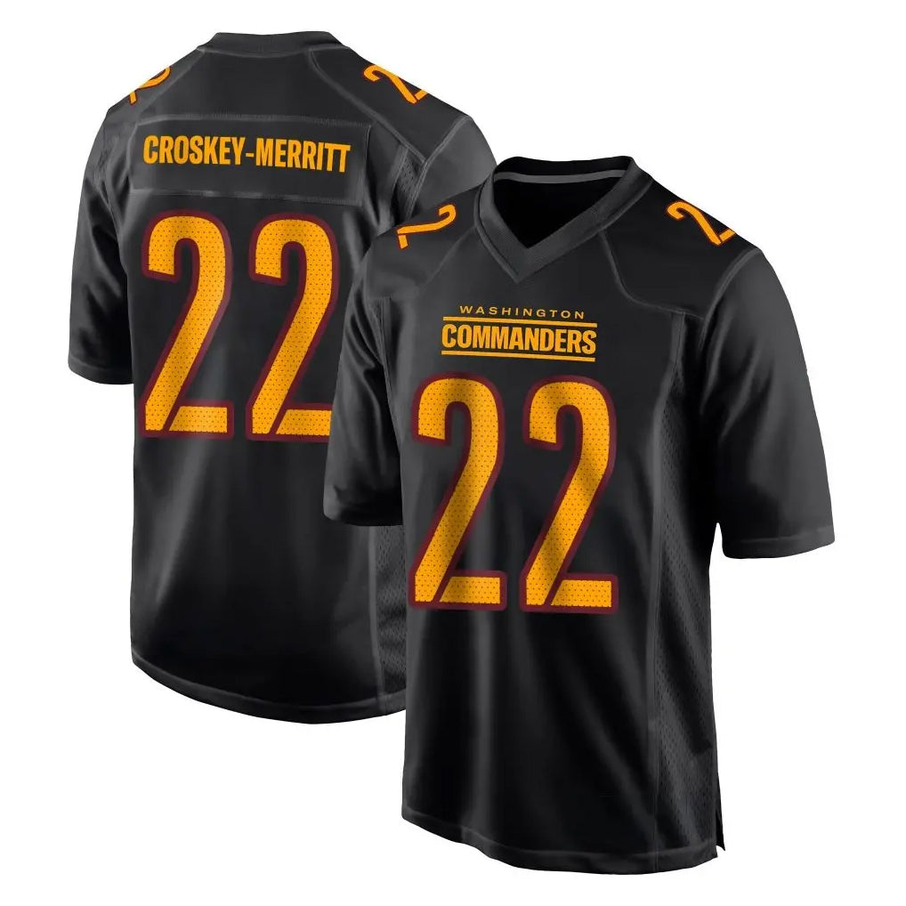 W.Commanders #22 Jacory Croskey-Merritt Player Black Carbon Fashion Home Game Edoa Stitched Jerseys