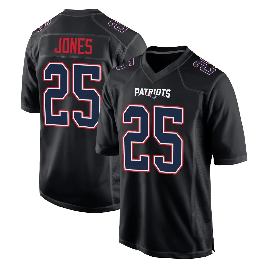 NE.Patriots #25 Marcus Jones Player Carbon Fashion Limited Home Game Edoa Stitched Jerseys
