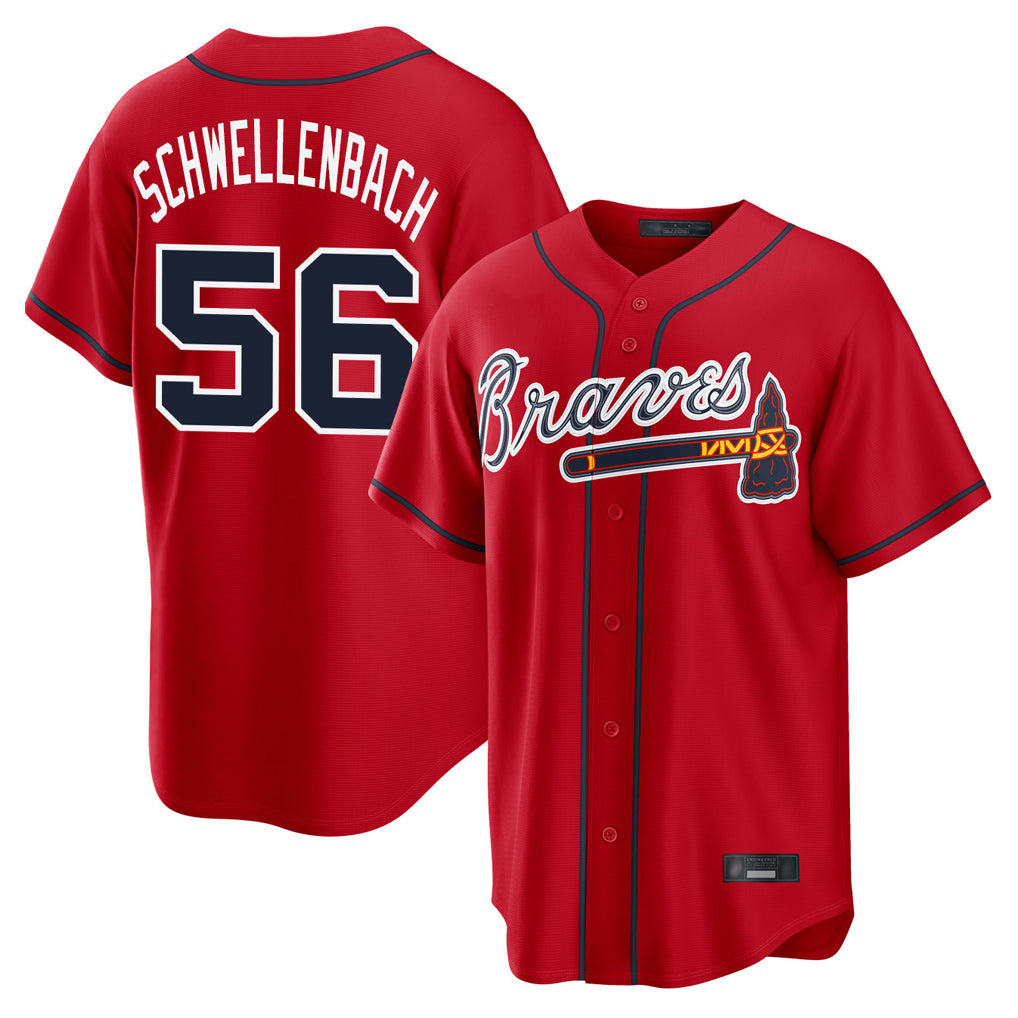 A.Braves #56 Spencer Schwellenbach Player Red Home Game Edoa Stitched Jerseys