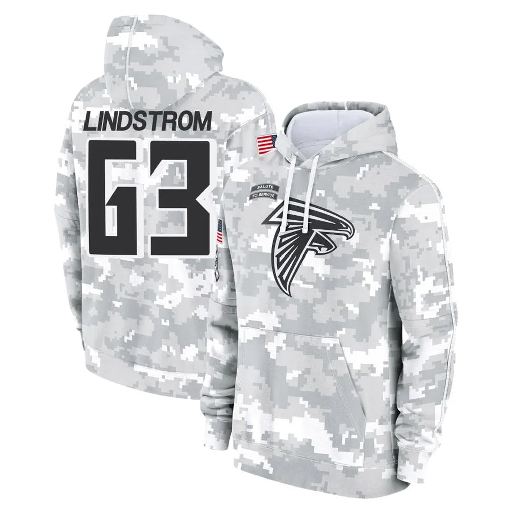 A.Falcons #63 Chris Lindstrom Player Arctic Camo Salute to Service Limited Hoodie Edoa Stitched Jerseys