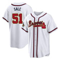 A.Braves #51 Chris Sale Player White Gold Home Game Edoa Stitched Jerseys