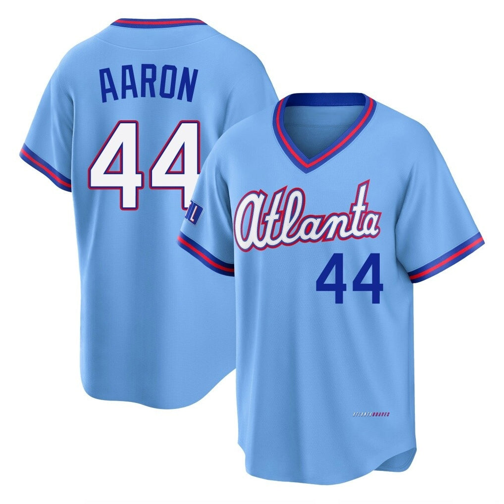 A.Braves #44 Hank Aaron Player Powder Blue 2026 City Connect T-shirt Home Game Edoa Stitched Jerseys