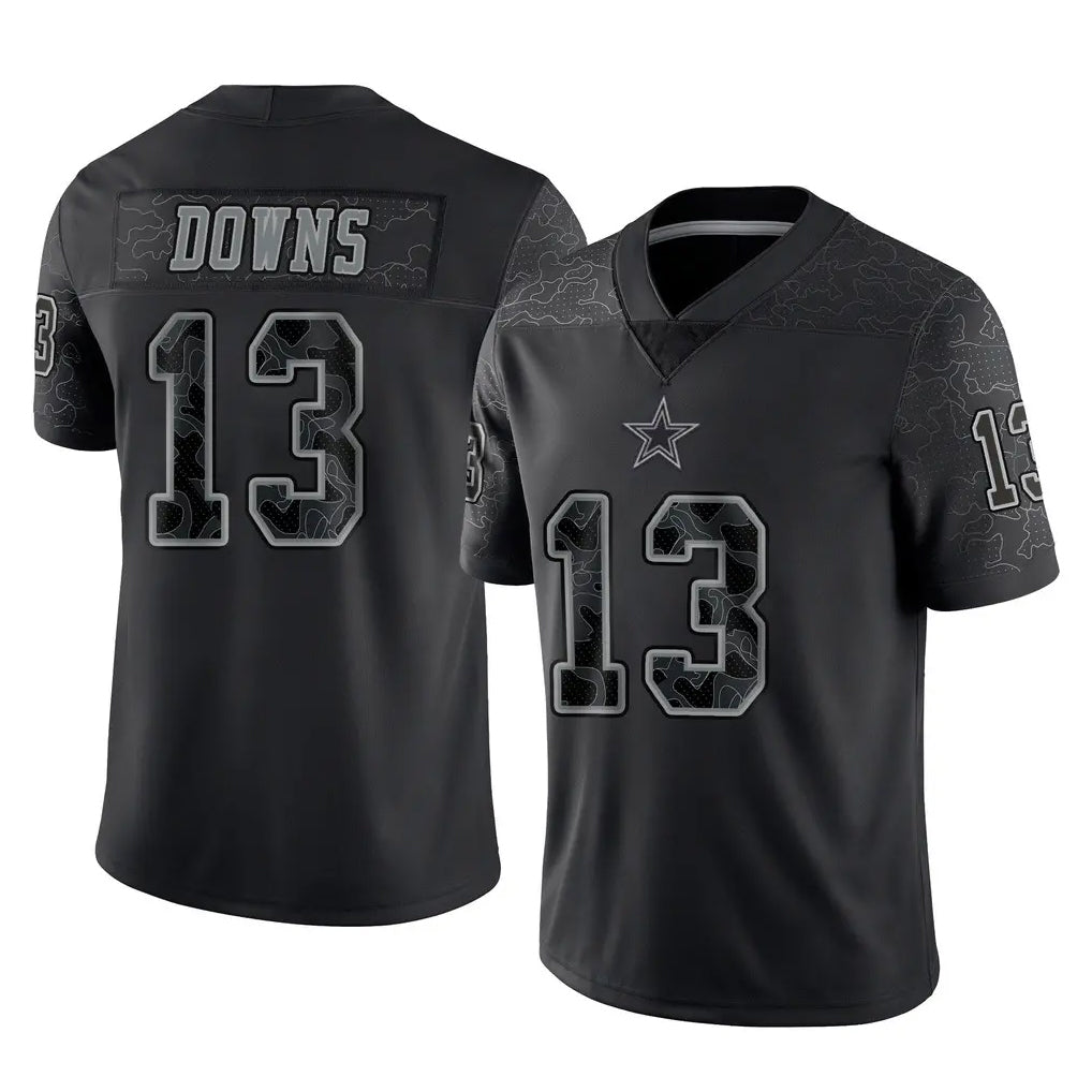 D.Cowboys #13 Caleb Downs Player Black Limited Reflective Home Game Edoa Stitched Jerseys