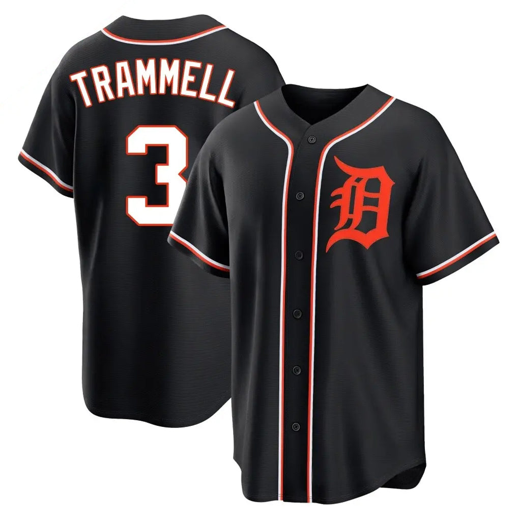 D.Tigers #3 Alan Trammell Player Black Fashion Out Home Game Edoa Stitched Jerseys
