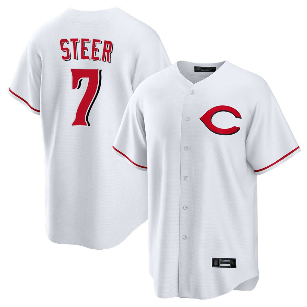 C.Reds #7 Spencer Steer Player White Home Game Edoa Stitched Jerseys