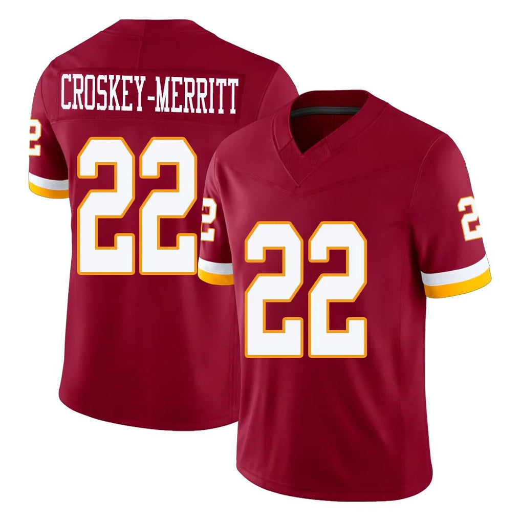 W.Commanders #22 Jacory Croskey-Merritt Player Burgundy Limited Team Vapor F.U.S.E. Home Game Edoa Stitched Jerseys