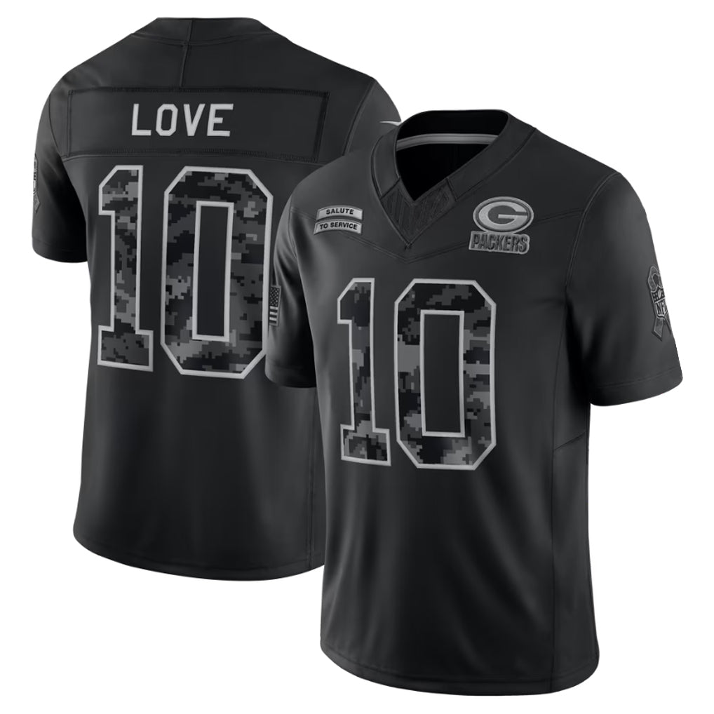 GB.Packers #10 Jordan Love Player Black Limited 2026 Salute to Service Home Game Edoa Stitched Jerseys