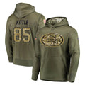 SF.49ers #85 George Kittle Player Olive Salute to Service Pullover Hoodie Home Game Edoa Stitched Jerseys