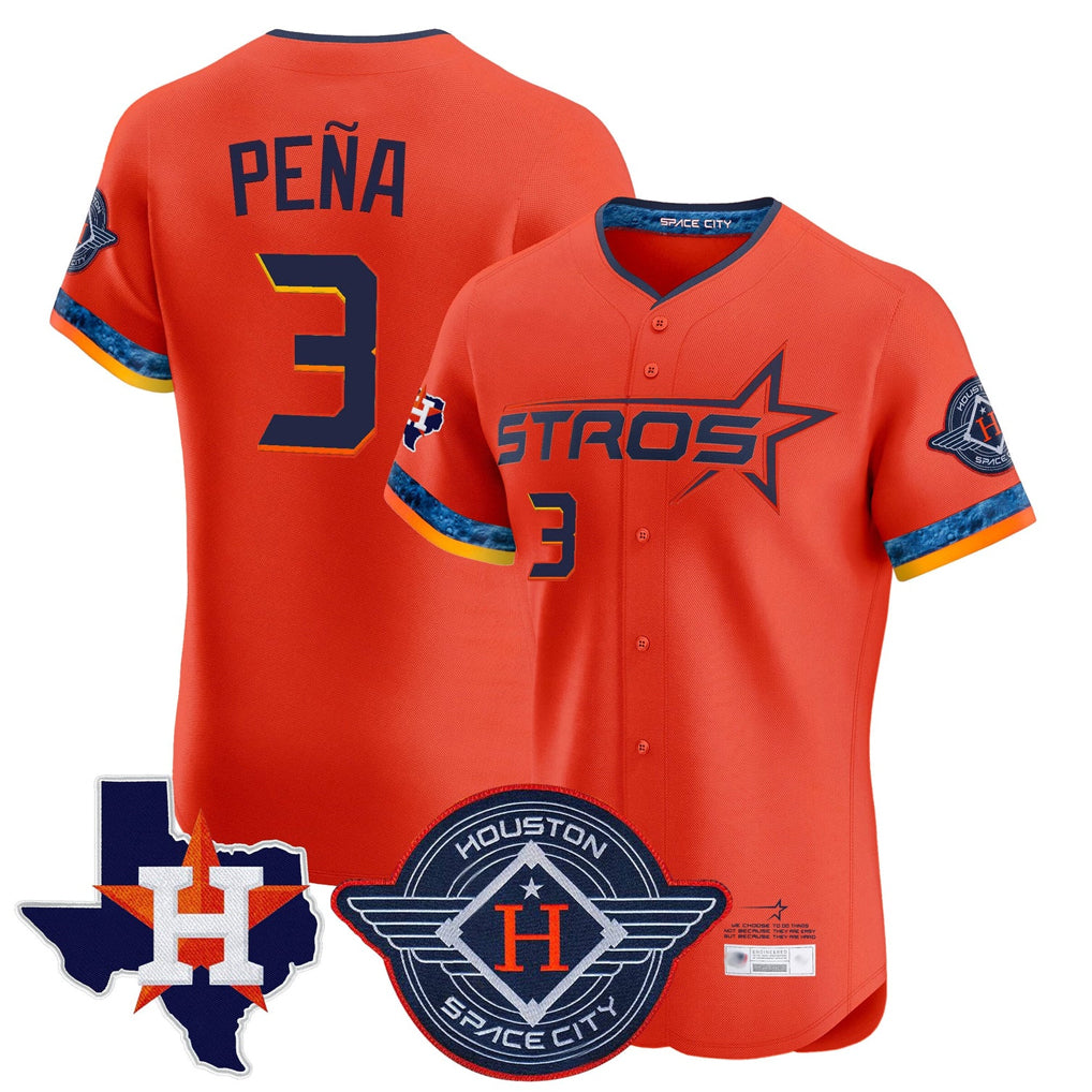 H.Astros #3 Jeremy Pe?a Player Orange City Connect Texas Patch Vapor Premier Limited Elite Home Edoa Stitched Jerseys